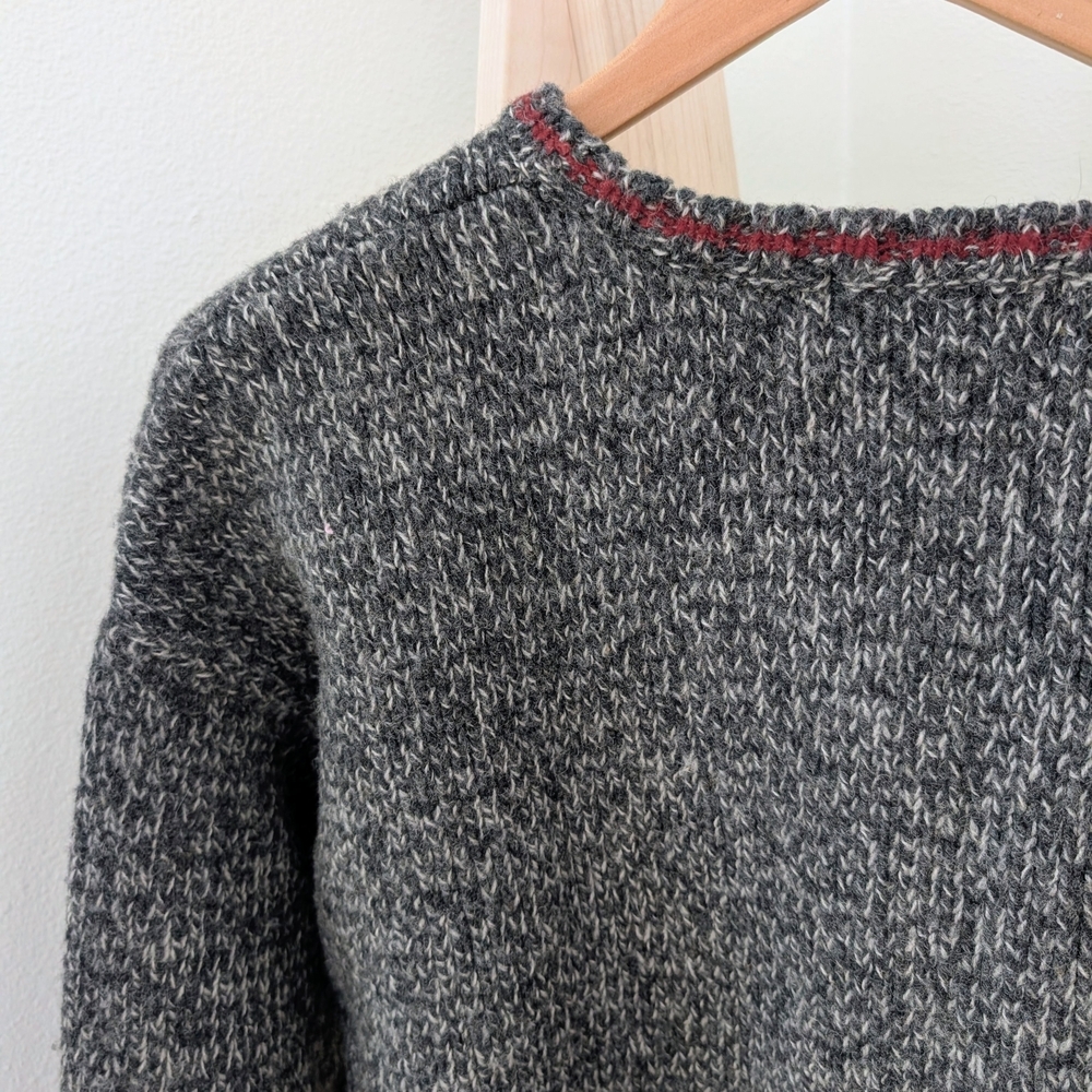 Vintage Eddie Bauer Textured Speckled Wool Blend Crewneck In Gray/Burgundy - Picture 7 of 8